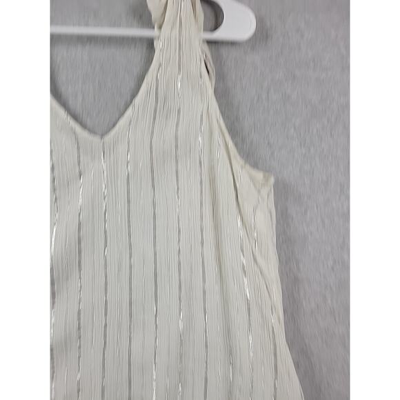 Aerie White Metallic Striped V Neck Tie Shoulder Sheer Tank Top Women XL Stretch - Picture 4 of 11